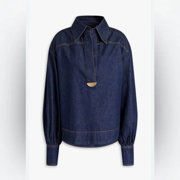Zimmermann Dark Blue Appliquéd Denim Shirt - Picture 1 of 7